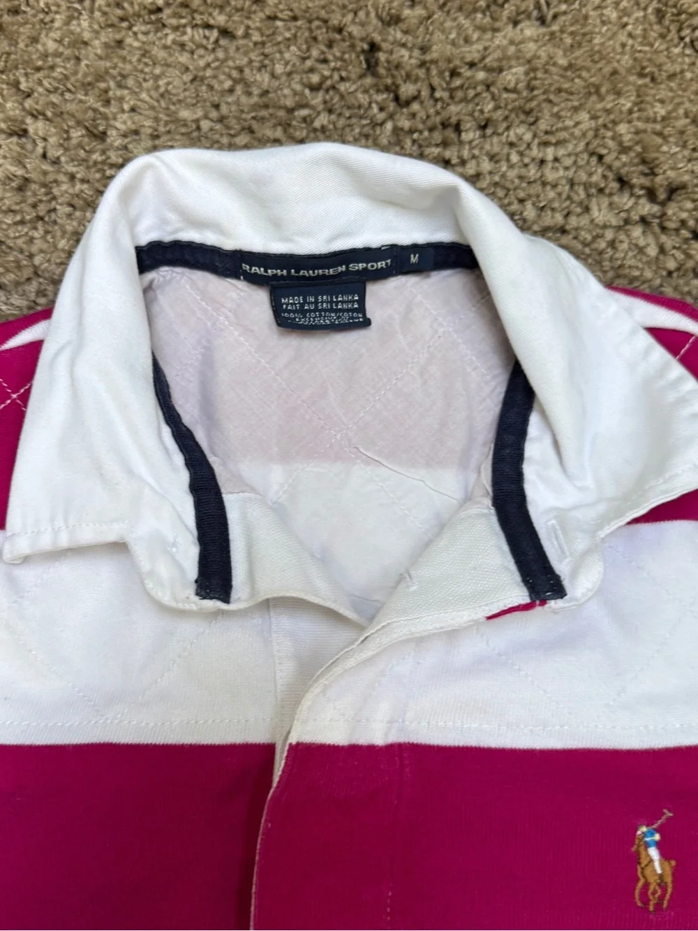 Ralph Lauren Sport Striped Rugby Shirt in White & Berry